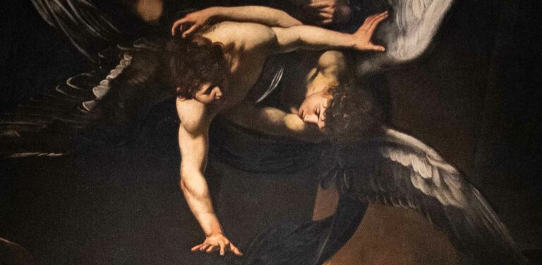 Zwei Engel auf einem Gemälde von Caravaggio in Neapel.